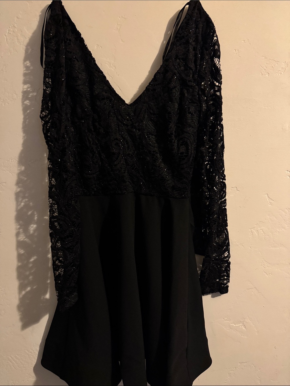 B Darlin Black Lace V-Neck Long Sleeve Skater Dress